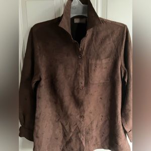 Croft&Barrow long sleeve faux suede button up shirt. Brown